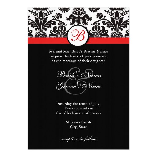 Black and Red Damask Wedding Invitation