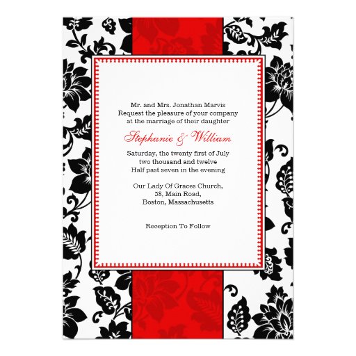 Black and Red Damask Wedding Invitation