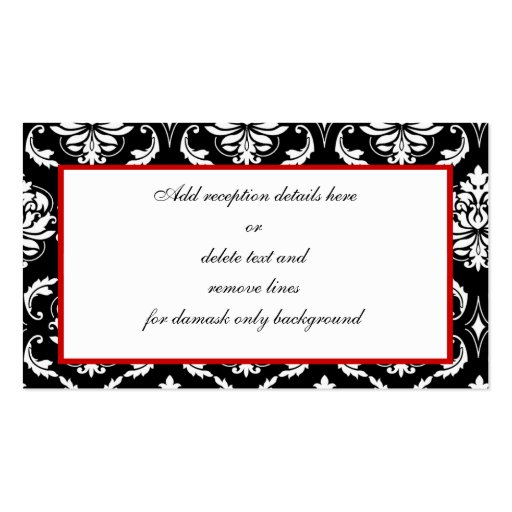 Black and Red Damask Wedding Reception Cards Business Card (back side)