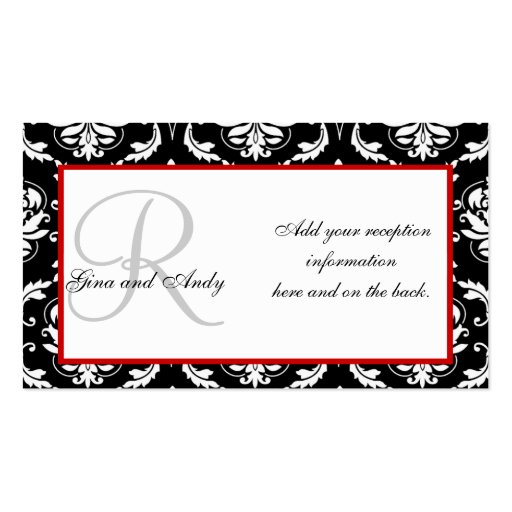Black and Red Damask Wedding Reception Cards Business Card