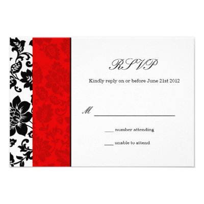 Black and Red Damask Wedding RSVP Personalized Invitation