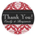 Black and Red Damask Wedding Thank You Stickers