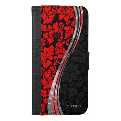 Black And Red Damask With Silver Accents iPhone 6/6S Plus Wallet Case