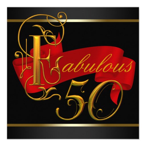 Black and Red Fabulous 50th Birthday Party Invites