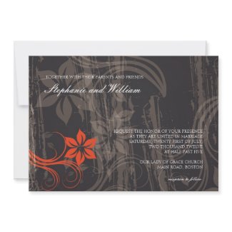 Black and Red Floral Swirl Wedding Invitation invitation