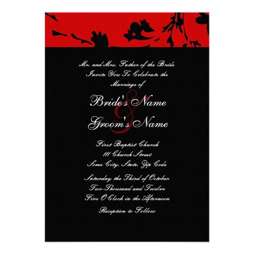 Black and Red Floral Wedding Invitation