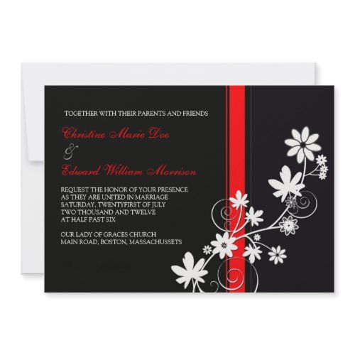 Black and Red Flower Wedding Invitation invitation