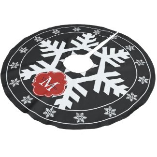 Black and Red Giant Snowflake Brushed Polyester Tree Skirt