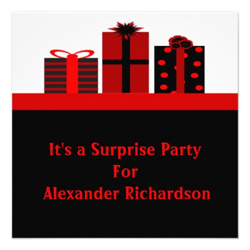 Black and Red Gifts Birthday Party Announcement