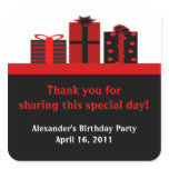 Black and Red Gifts Birthday Party Favor Labels Square Sticker