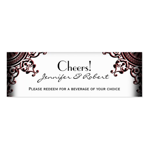 Black and Red Gothic Scroll Wedding Drink Ticket Business Cards
