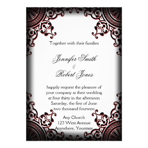 Black and Red Gothic Scroll Wedding Invitation
