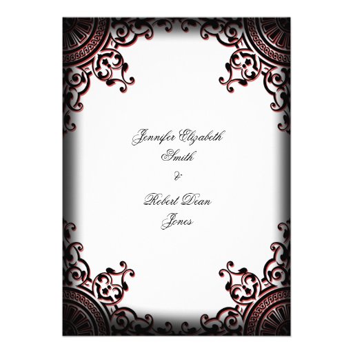Black and Red Gothic Scroll Wedding Invitation (front side)