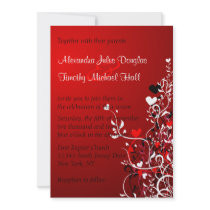 Black and red heart swirls wedding 5x7 invitation