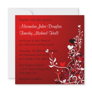 Black and red heart swirls wedding invitation invitation
