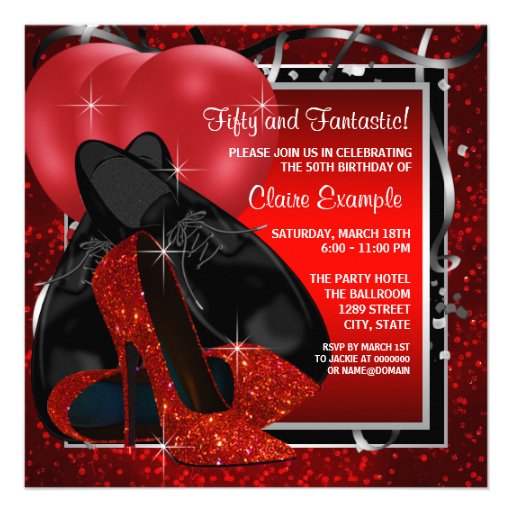 Black and Red High Heels Birthday Party Custom Announcement