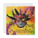 BLACK AND RED JESTER MASK , Masquerade Party Personalized Announcement