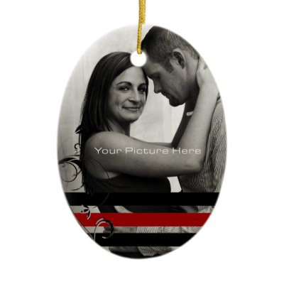 Black and Red Photo Engagement Ornament