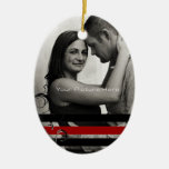 Black and Red Photo Engagement Ornament