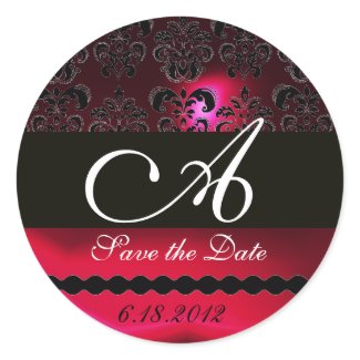 BLACK AND RED RUBY DAMASK MONOGRAM,burgundy sticker