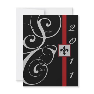 Black and Red Scroll Ribbon Graduation invitation