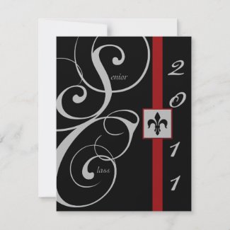 Black and Red Scroll Ribbon Graduation invitation