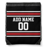 Black and Red Sports Jersey Custom Name Number Drawstring Backpacks