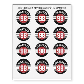 Black and Red Sports Jersey Custom Name Number Temporary Tattoos