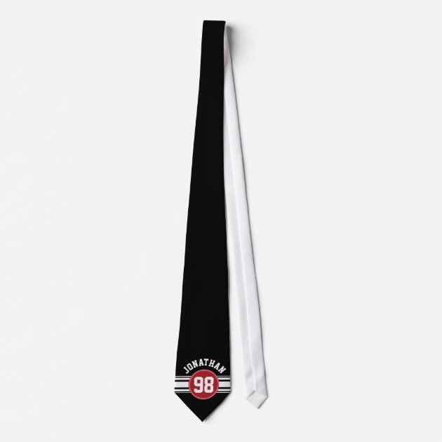Black and Red Sports Jersey Custom Name Number Tie
