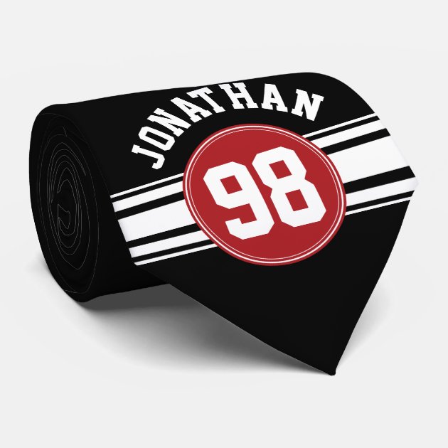Black and Red Sports Jersey Custom Name Number Tie