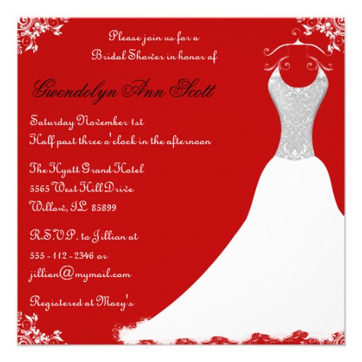 Black and Red Wedding Gown Bridal Shower Invitations