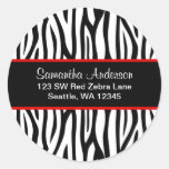 Black and Red Zebra Custom Address Label Round Stickers