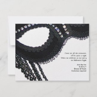 Black and Rhinestone-look Mask Halloween Party invitation