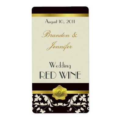 Black and Sand Monogram Wedding Mini Wine Labels