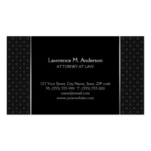 Black and Silver Attorney / Lawyer business card (back side)