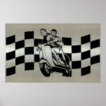 Black and silver check scooter riders posters
