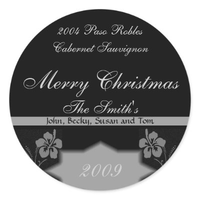 Black and Silver Christmas Wine Labels Round Sticker by jbranam