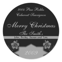 Black and Silver Christmas Wine Labels stickers by jbranam Black and Silver Christmas Wine Labels stickers