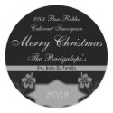 Black and Silver Christmas Wine LARGE Labels stickers