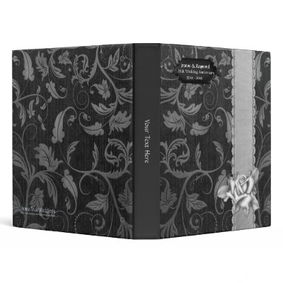Black and Silver Damask 25th Wedding Anniversary 3 Ring Binders by