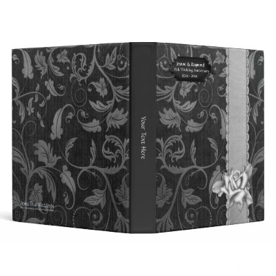 Black and Silver Damask 25th Wedding Anniversary 3 Ring Binders