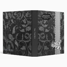 Black and Silver Damask 25th Wedding Anniversary 3 Ring Binders