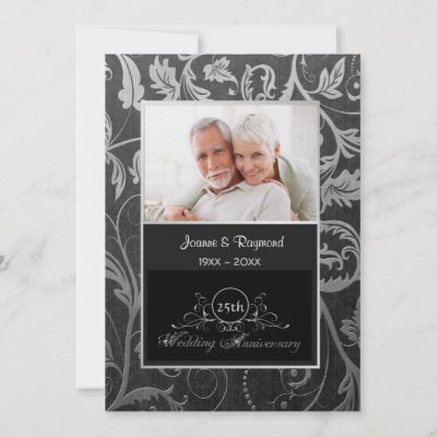 Black and Silver Damask 25th Wedding Anniversary Custom Invitations by 
