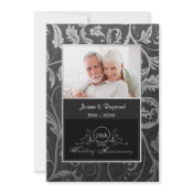 Black and Silver Damask 25th Wedding Anniversary zazzle_invitation