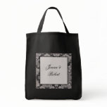 Black and silver damask pattern bags