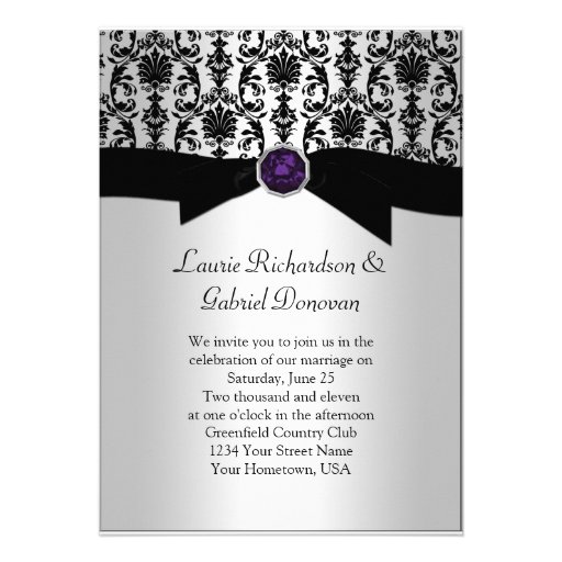 Black and Silver Damask Purple Jewel Wedding Invit Personalized Invitations