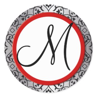 Black and Silver Damask Red Trim Wedding Seal