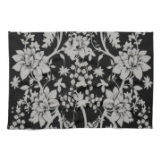 Black and silver dust floral pattern hand towel