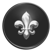 Black and Silver  Fleur de Lis Envelope Seal Round Sticker