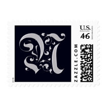 Black and Silver Formal Monogram - Letter N postage by aslentz Black and Silver Formal Monogram - Letter N postage